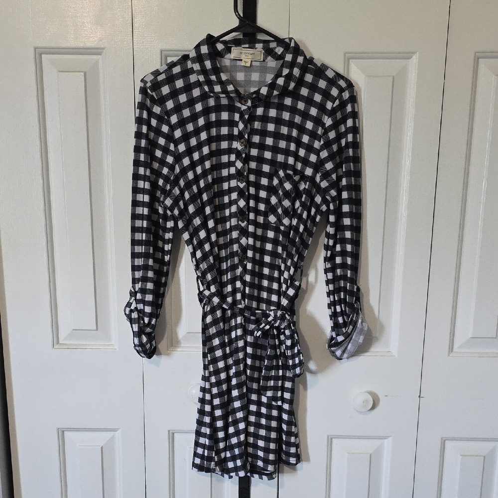 Black and White Checkered Long Sleeve Dress